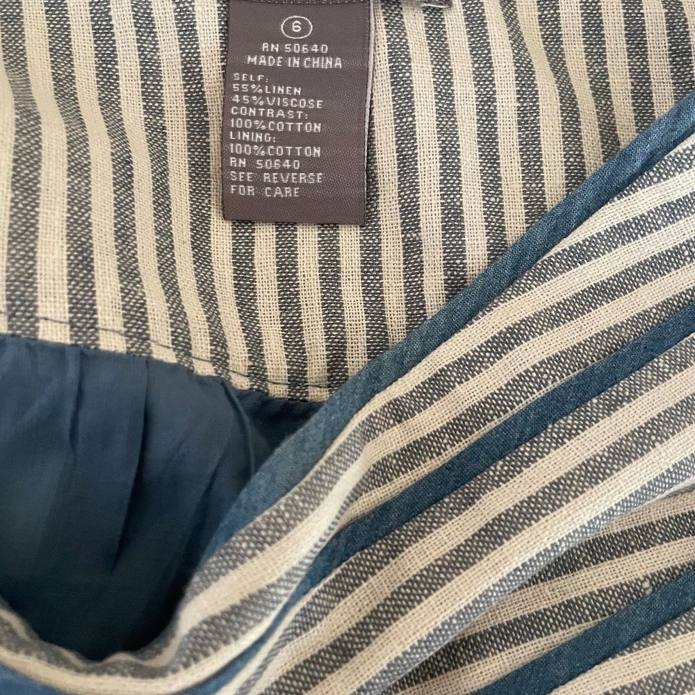 Anthropologie Calm Seas Skirt Blue Striped Linen Blend By Hype Size 6 - Picture 4 of 7